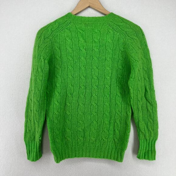 DEANS OF SCOTLAND Sweater Womens 34 Shetland Wool Cable Hand Knit Green HK VTG - Picture 2 of 14